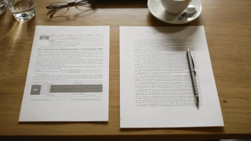 A printed application form and a CV side by side on a desk with a pen resting between them
