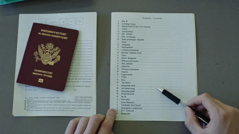 A passport and identity documents laid out on a desk for a pre-employment check